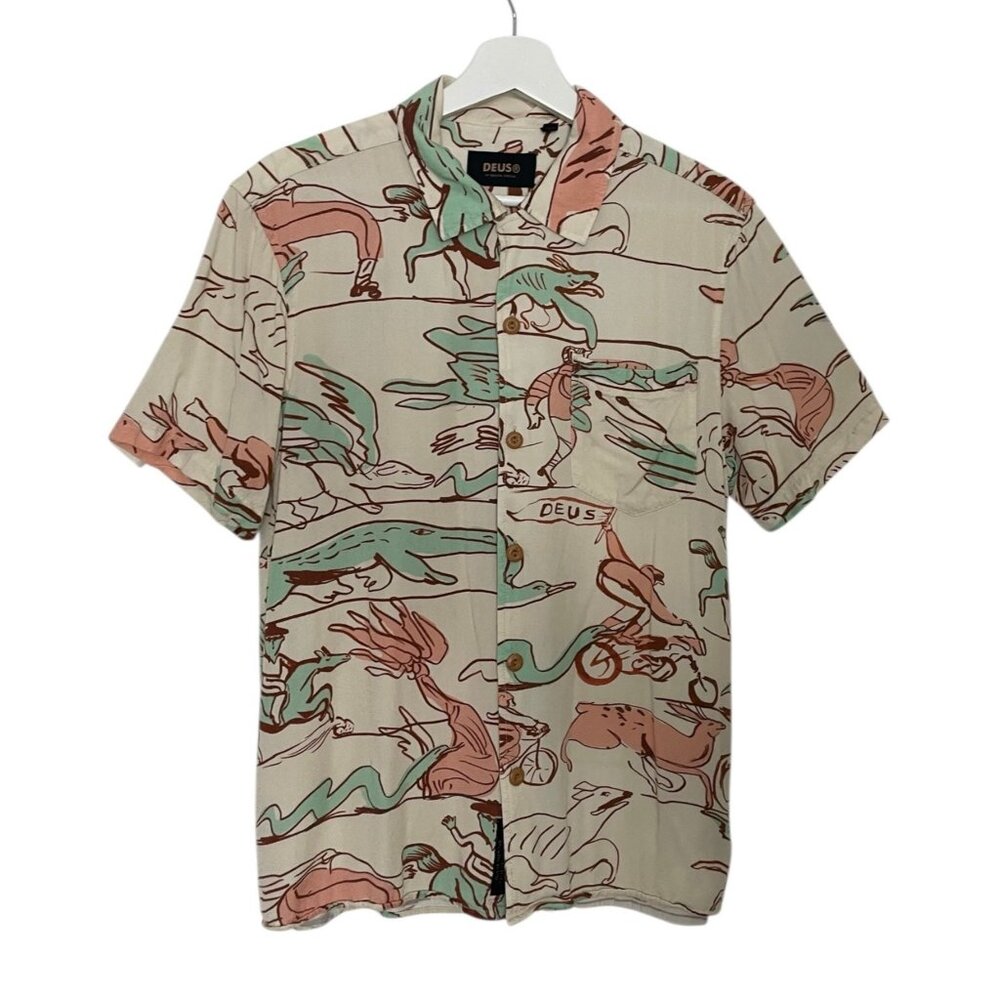 Deus Ex Machina Casual Button-Down Men’s Multi-Color Medium Viscose Short Sleeve